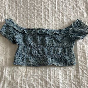 Forever 21 seersucker denim off-the-shoulder top